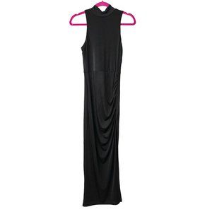 Dee Elly Dress Womens Small Black Mock Neck Sleeveless Slit Solid Fitted